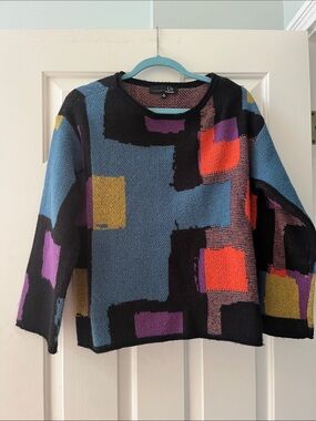 NWOT LIV by Habitat Abstract Block Crewneck Sweater in Blue, Black, Purple